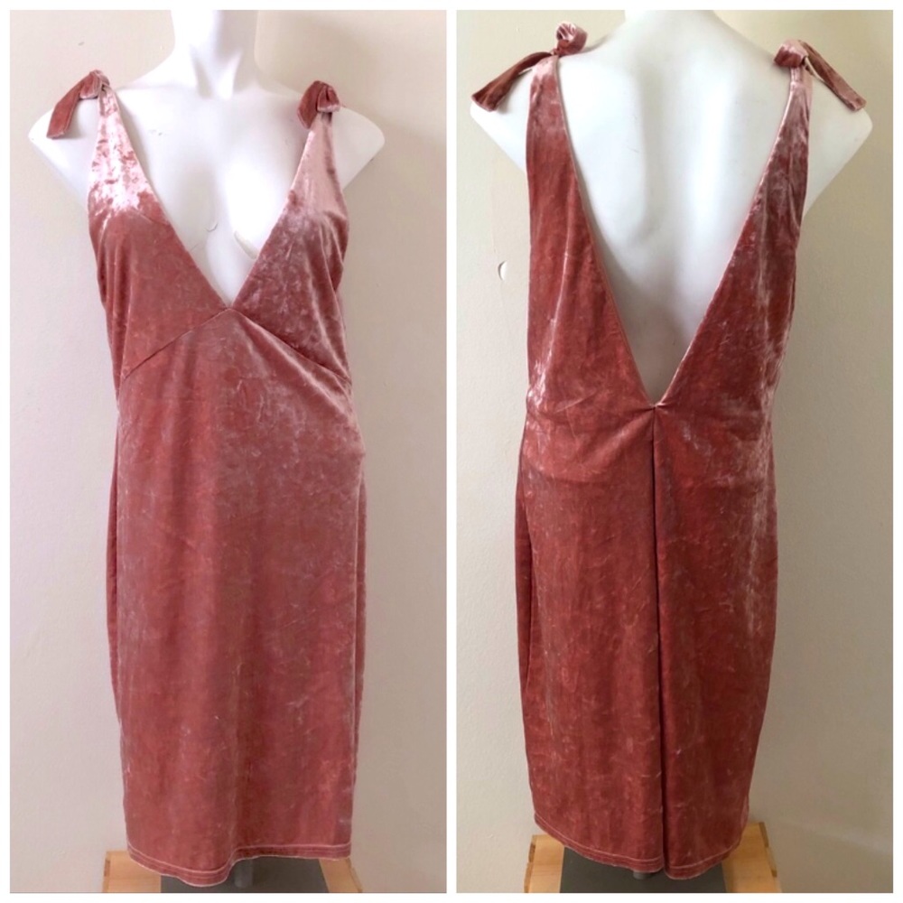 H&M Divided Pink Crushed Velvet Plunging Front & Back Dress Size 6